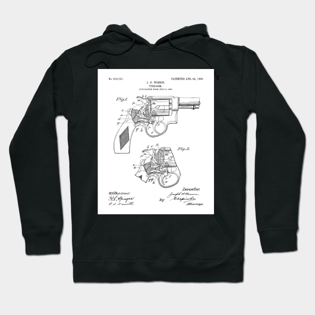 Hand Gun Revolver Patent - Gun Loving Self Defense Art - White Hoodie by patentpress